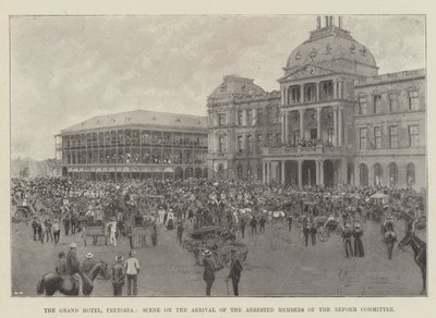 The Grand Hotel, Pretoria, Scene on the Arrival of the Arrested Members of the Reform Committee  by Joseph Holland Tringham