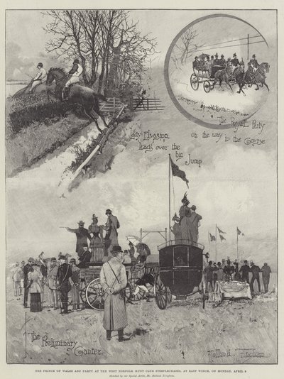 Galler Prensi ve Parti, 9 Nisan Pazartesi günü East Winch'teki West Norfolk Hunt Club Engelli Koşularında by Joseph Holland Tringham