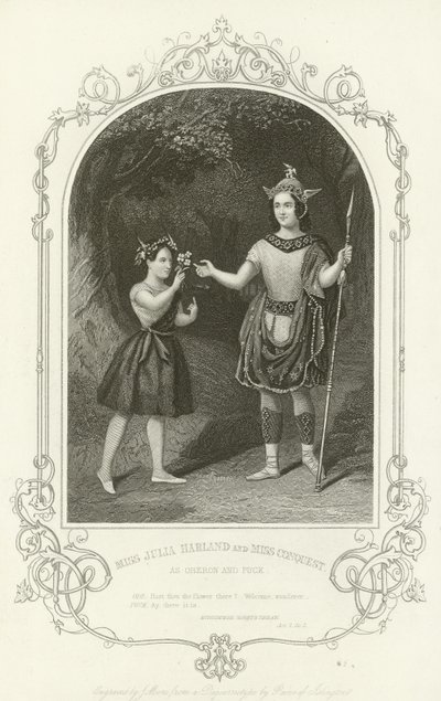 Oberon ve Puck, Bir Yaz Gecesi Rüyası olarak Miss Julia Harland ve Miss Conquest by Joseph Kenny Meadows