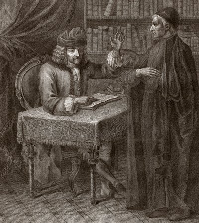 Voltaire ve keşiş - VOLTIER, Francois-Marie Arouet - bir din adamıyla. Voltaire ve bir rahip (Din) - Joseph Lante tarafından gravür - 1764 by Joseph Lante