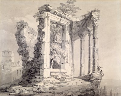 Sibyl Tapınağı, Tivoli (kağıt üzerine kalem ve sulu boya) by Joseph Mallord William (attr.to) Turner