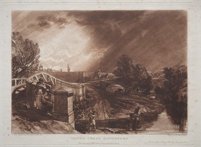 Liber Studiorum: Su teresi Toplayıcılar, Raylar Başlığı, Feribot Köprüsü, Twickenham by Joseph Mallord William Turner
