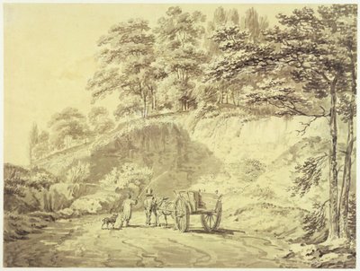 Atlı ve Arabalı Bir Taş Ocağına Giren Adam, c.1797 (kağıt üzerinde grafit ve gri yıkama) by Joseph Mallord William Turner