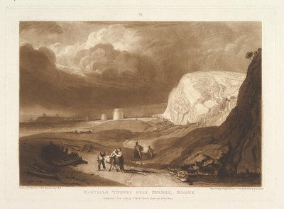 Bexhill yakınlarındaki Martello Kuleleri, Sussex Liber Studiorum, bölüm VII, levha 34, Haziran 1811. by Joseph Mallord William Turner