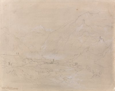 Valley in Town ile Dağlık Manzara, 1840 dolayları (grafit ve kağıt üzerinde gri yıkama) by Joseph Mallord William Turner