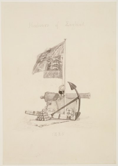 No.0567 İngiltere Limanları, bir kitabın başlık sayfası için tasarım, 1825 (mürekkep ve yıkama) by Joseph Mallord William Turner
