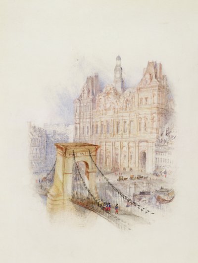 Paris: Hotel de Ville (beyaz dokuma kağıt üzerine suluboya, kalem ve kırmızı mürekkep) by Joseph Mallord William Turner
