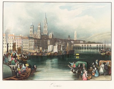Rouen (Fransa). Joseph Mallord William Turner (1775-1851) tarafından litografi (33x46,9 cm) by Joseph Mallord William Turner