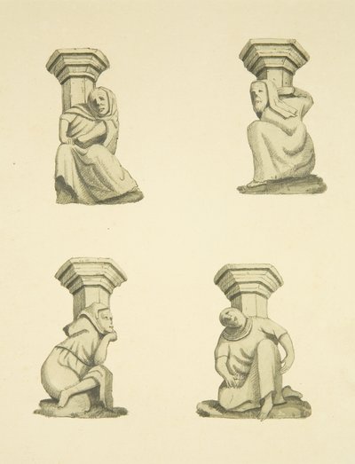 St Mary Redcliffe kulesinde (başlangıçta heykelleri destekleyen) dört kafes kiriş (kağıt üzerine sulu boya) by Joseph Manning