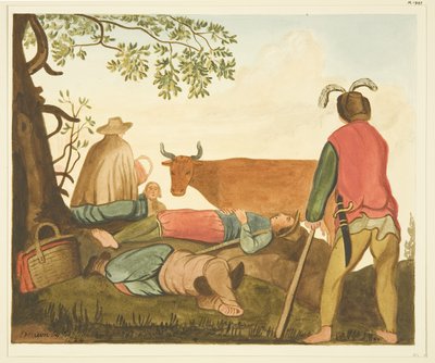 Guy, Warwick Kontu ve Dun Cow, orijinal yağlı boyadan kopyalar (kağıt üzerine sulu boya) by Joseph Manning