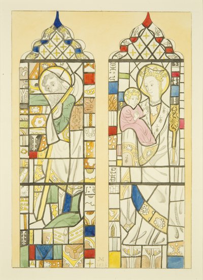 St Mary Redcliffe yazı tipi üzerinde pencerede vitray (kağıt üzerine suluboya) by Joseph Manning