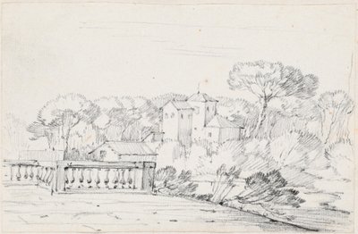 Villa ve Ağaçların Ötesinde Nehir Kenarında Teras by Joseph Marie Vien