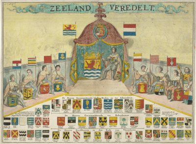 Zeeland Taahhütlü Konseyleri ve Zeeland şehirlerinin silahları ve isimleri Zeeland ırkları (nesne üzerindeki başlık) by Joseph Mulder
