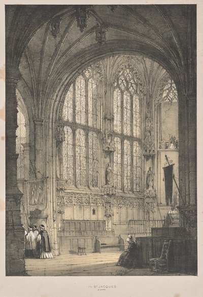 Orta Çağ Mimarisi: St. Jacques, Dieppe, Doğu Yakası, İç Mekan by Joseph Nash