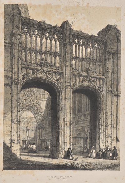 Orta Çağ Mimarisi: Rouen Katedrali, Kuzey Girişi by Joseph Nash