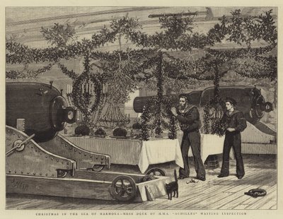 Marmara Denizi'nde Noel, HMS Achilles'in Karmaşa Güvertesi Denetimi bekliyor by Joseph Nash