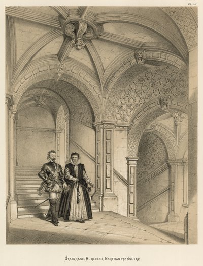 Staircase, Burleigh, Northamptonshire  by Joseph Nash