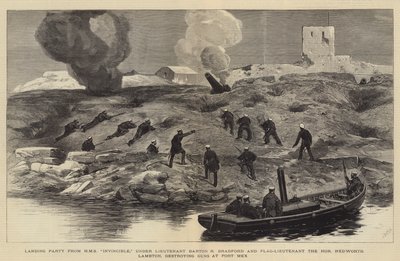 İskenderiye Bombardımanı, HMS Invincible'dan Çıkarma Partisi, Teğmen Barton R Bradford ve Bayrak Teğmen Onurlu Hedworth Lambton komutasında Fort Mex'te Silahları yok ediyor by Joseph Nash