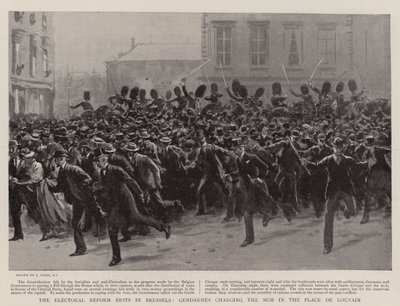 Brüksel'deki Seçim Reformu Ayaklanmaları, Jandarmaların Place de Louvain'deki Mob'u suçlaması by Joseph Nash