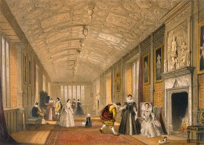 The Long Gallery at Lanhydrock, Cornwall, 1600, Architecture of the Middle Ages, 1838 yayınlandı by Joseph Nash