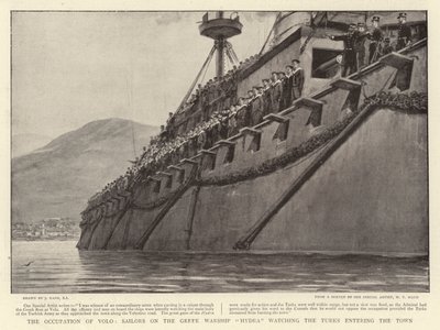 Volo'nun İşgali, Yunan Savaş Gemisi Hydra'daki Denizciler Kasabaya giren Türkleri izliyor by Joseph Nash