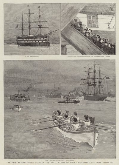 Greenhithe'deki HMS Worcester Deniz Harbiyelileri ile HMS Conway Arasındaki Yarış by Joseph Nash