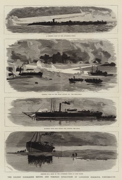 Langston Limanı, Portsmouth'daki Son Denizaltı Madenciliği ve Torpido Operasyonları by Joseph Nash