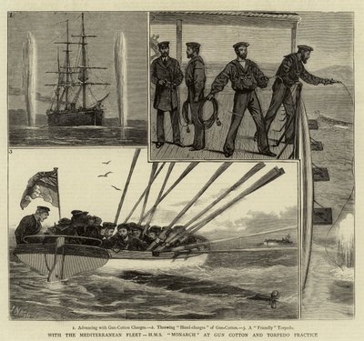 Akdeniz Filosu ile HMS Monarch Gun Cotton ve Torpido Tatbikatında by Joseph Nash