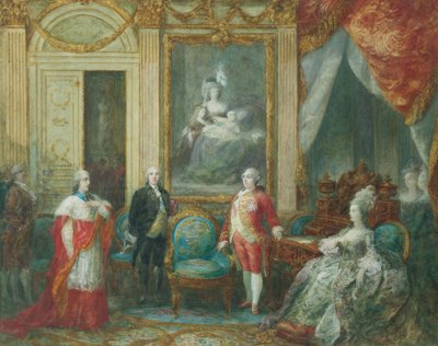 Louis XVI ve karısı Marie Antoinette bir kardinal alırken by Joseph Navlet