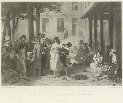 Dr Pinel, Salpetriere hastanesinde (gravür) by Joseph Nicolas Robert Fleury