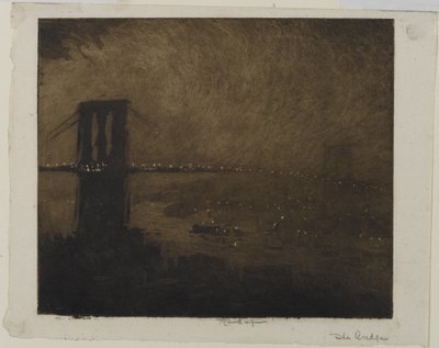 Brooklyn Köprüsü Geceleri, 1922 by Joseph Pennell