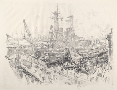 Denizaltı Avcıları İnşası, 1917. by Joseph Pennell