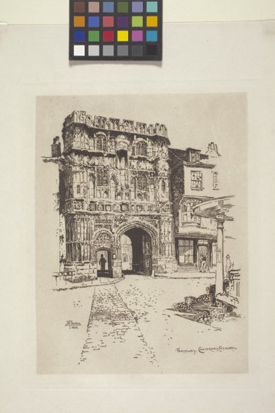 Gateway, Canterbury Katedrali (Hindistan kağıdına gravür, chine collé) by Joseph Pennell