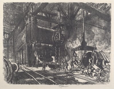 Brobdingnag Ülkesinde, Zırh Plakası Bükme Presi, 1917. by Joseph Pennell