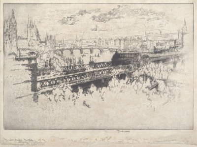 Londra, Charing Cross Köprüsü üzerinde by Joseph Pennell