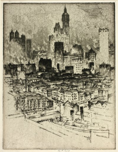 Brooklyn Köprüsü'nden New York by Joseph Pennell
