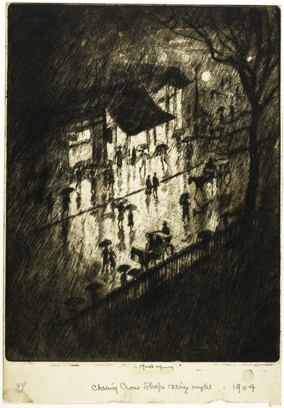 Yağmurlu Gece, Charing Cross Shoplar by Joseph Pennell