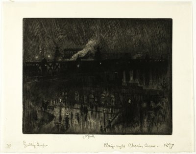 Yağmurlu Gece, Charing Cross İstasyonu by Joseph Pennell