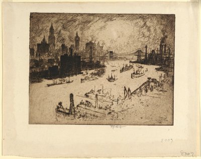 Williamsburg Köprüsü'nden gün batımı by Joseph Pennell