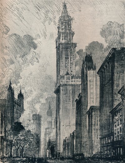 Broadway ve Woolworth Binası, New York, 1912 by Joseph Pennell