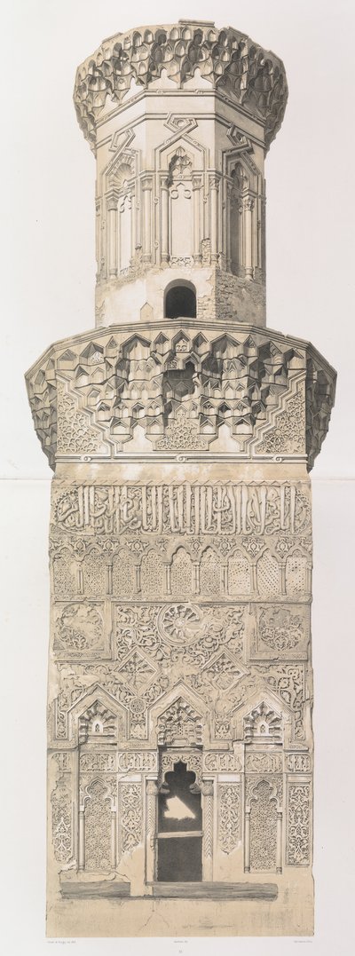 38. Minare, Muhammed el Naçer Camii, Kahire alt kısmı. ve üst kısım, 1843. by Joseph Philibert Girault De Prangey