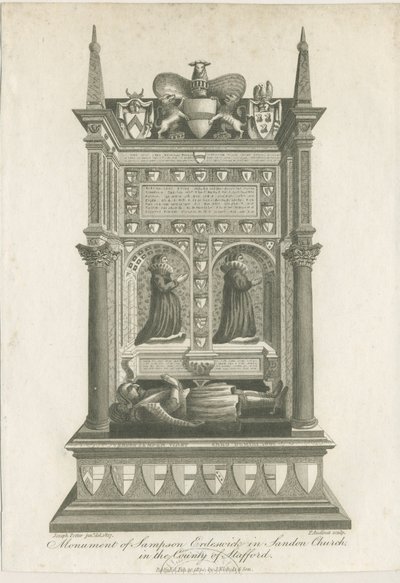 Sandon Kilisesi - Sampson Erdeswick Mezarı: gravür by Joseph Potter