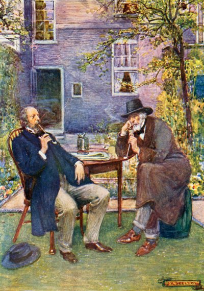 Carlyle (sağda) ve Tennyson konuşuyor ve sigara içiyor by Joseph Ratcliffe Skelton