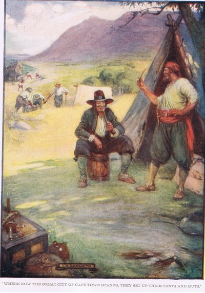 Büyük Cape Town şehrinin bulunduğu yerde çadırlarını ve kulübelerini kurdular. by Joseph Ratcliffe Skelton