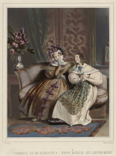 Kadın. Moda galerisi, ca. 1830: Beni ne kadar seviyor!!! (...) by Joseph Rose Lemercier