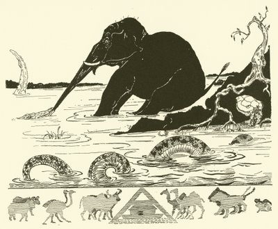 Filin Çocuğu Timsah tarafından burnunun çekilmesi (gravür) by Joseph Rudyard (after) Kipling