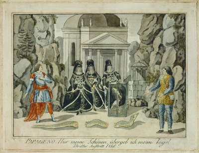 Tamino ve Papageno Üç Kadınla Birlikte ... (gravür) by Joseph Schaffer