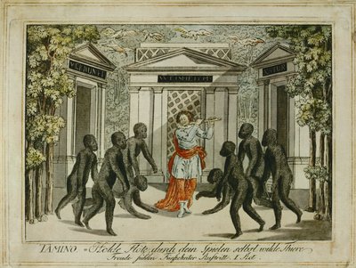 Tamino Sihirli Flüt ile hayvanları evcilleştiriyor... (gravür) by Joseph Schaffer