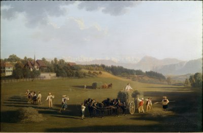 Bern yakınlarında saman hasadı by Joseph Simon Volmar