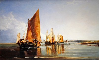 Yelken altında tam yüklü bir mavna (panelde yağ) by Joseph Stannard